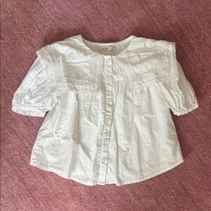 Shop Eligo Girls White Lace Eyelet Trim with large collar blouse
